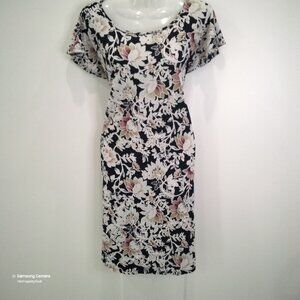 Black & Tan Floral SJS Short Sleeve Pull-Over Stretch Knee Length Dress NWT XL